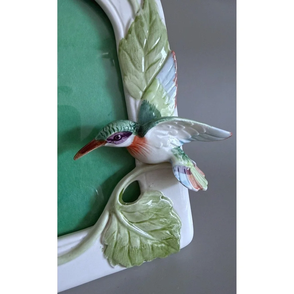 Fitz & Floyd Japan Ruby Throated Hummingbird Porcelain Picture Frame '87 Vintage